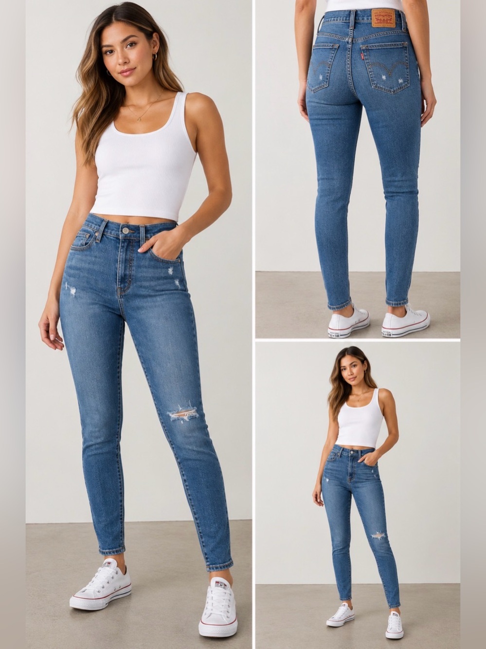 Levi’s Wedgie Skinny Jeans Womens 27 High Rise Distressed Button Fly Medium Wash